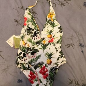 Brazilian style One Piece with Tropical Floral Design